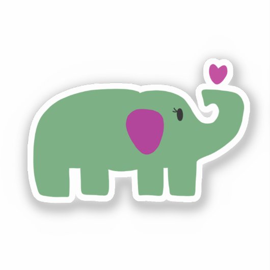 Cute baby girl green elephant with pink heart sticker (Voorkant)