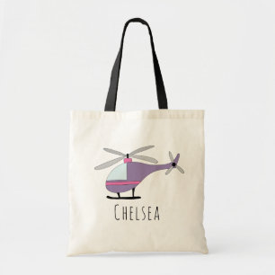 Cute Baby Girl Helikopter Vliegtuig en naam Tote Bag