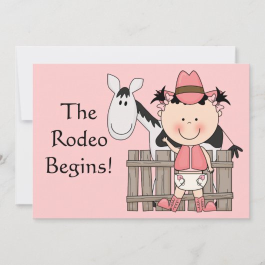 Cute Baby Girl & Horse Pony - Aangepast Western ge Aankondiging (Voorkant)