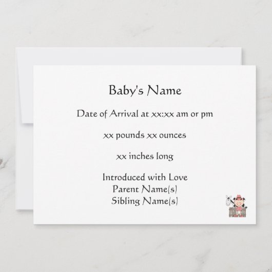 Cute Baby Girl & Horse Pony - Aangepast Western ge Aankondiging (Achterkant)