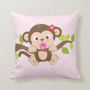 Cute Baby Girl Monkey Pink Polka Dots Sierkussen