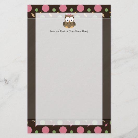 Cute Baby Girl Owl met Roze Bow Briefpapier (Voorkant)