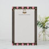 Cute Baby Girl Owl met Roze Bow Briefpapier (Staand voorkant)