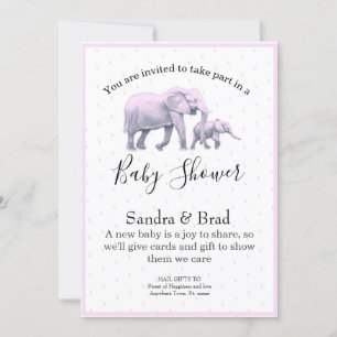 Cute Baby Girl Pink Elephants modern Baby shower I Kaart