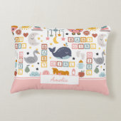 Cute Baby Girl Pink Pattern met naam Accent Kussen (Achterkant)