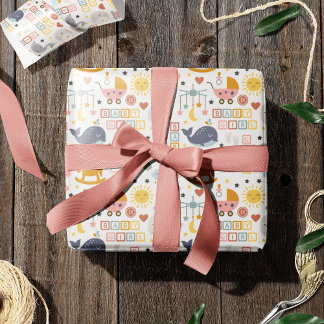 Cute Baby Girl Pink Pattern met Name Baby shower Cadeaupapier