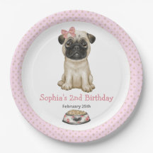 Cute Baby Girl Pink Pug Paper Borden