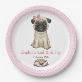 Cute Baby Girl Pink Pug Paper Borden Papieren Bordje