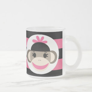 Cute Baby Girl Sock Monkey Black Pink Stripes Matglas Koffiemok