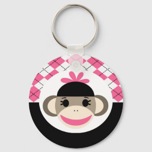 Cute Baby Girl Sock Monkey Pink Black Argyle Sleutelhanger
