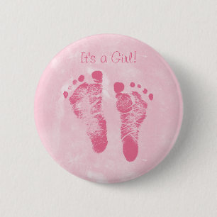 Cute Baby Girl Voetafdrukken Geboortedatum bekendm Ronde Button 5,7 Cm