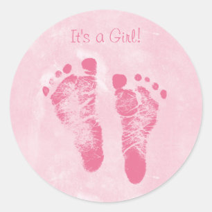 Cute Baby Girl Voetafdrukken Geboortedatum bekendm Ronde Sticker