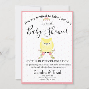 Cute Baby Girl Yellow Owl Modern Baby shower Kaart
