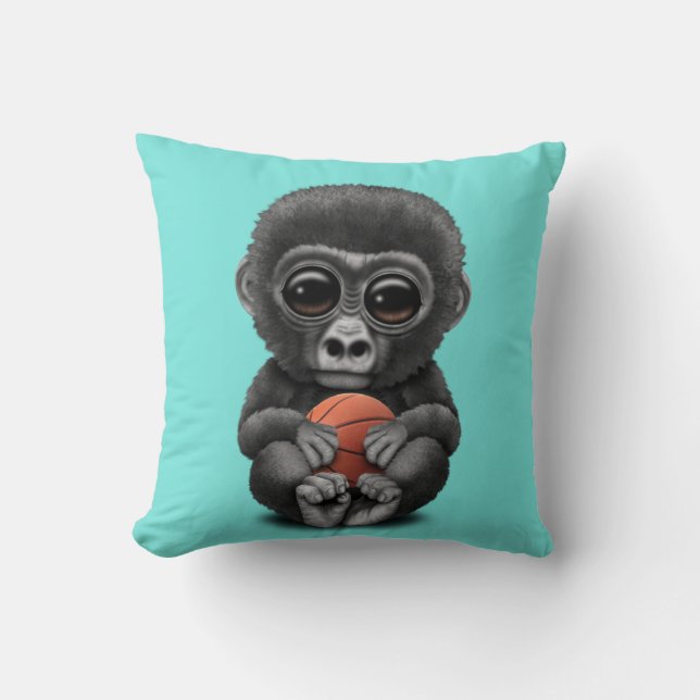 Cute Baby Gorilla die met Basketball speelt Kussen (Voorkant)