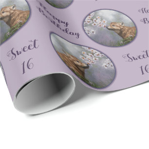 Cute Baby Gray Wolf Pup and Flowers Cadeaupapier