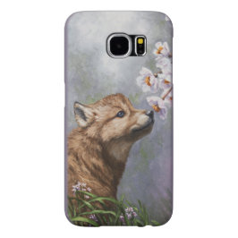 Cute Baby Gray Wolf Pup and Flowers iPhone 16 Hoesje
