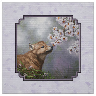 Cute Baby Gray Wolf Pup and Flowers Stof