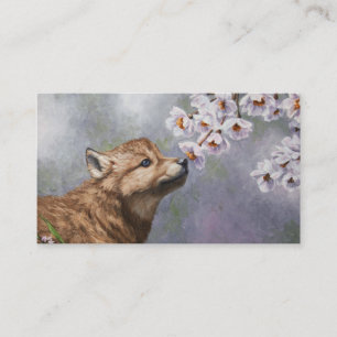Cute Baby Gray Wolf Pup and Flowers Visitekaartje