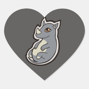 Cute Baby Grey Rhino Big Eyes Ink Tekening Design Hart Sticker