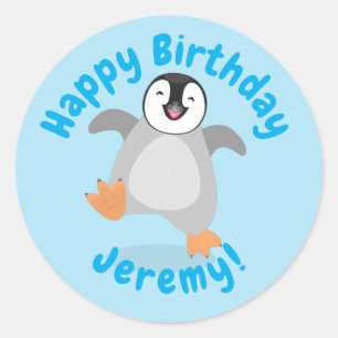 Cute baby happy keperor pinguin cartoon ronde sticker