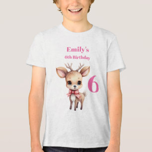 Cute Baby Herten Cartoon Illustratie Verjaardag Tri-Blend Shirt