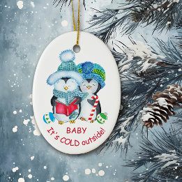 Cute Baby Het is koud buiten Penguin Keramisch Ornament
