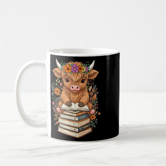 Cute Baby Highland Cow Reading Book Librarian Book Koffiemok (Links)