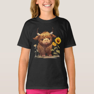 Cute Baby Highland Koe met zonnebloemen Calf Anima T-shirt