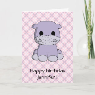 Cute baby hippo cartoon verjaardagskaart kaart