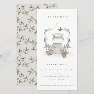 Cute Baby Hippo Foliage any Age Birthday Invite Bedankkaart