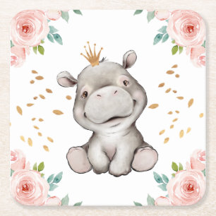 Cute Baby Hippopotamus Paper Onderzetter