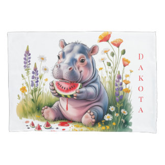 Cute Baby Hippopotamus Watermelon Baby Shower Gift Kussensloop