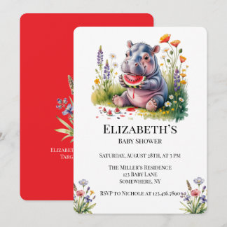 Cute Baby Hippopotamus Watermelon Baby Shower Kaart