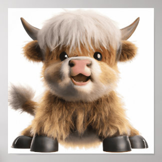 Cute baby hooglandrund poster afdruk