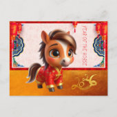 Cute Baby Horse Chinese New Year 2026 with texts P Briefkaart (Voorkant)