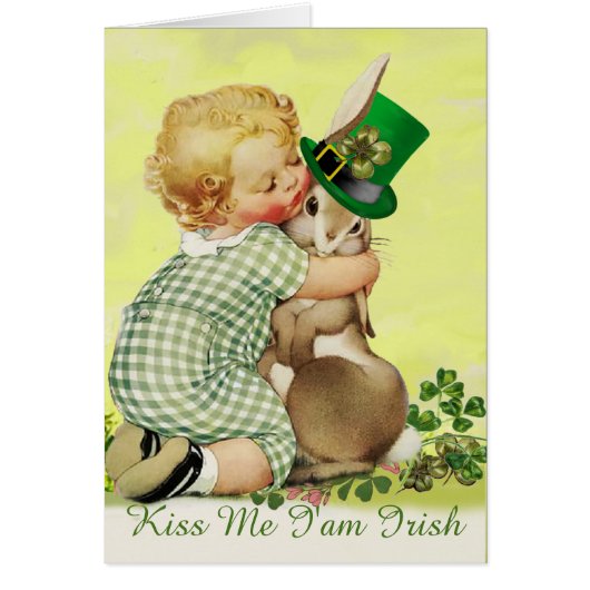 CUTE BABY HUGGING RABBIT Irish St. Patrick's Day (Devant)
