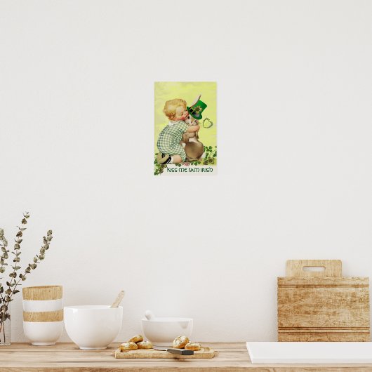 CUTE BABY HUGGING RABBIT Irish St. Patrick's Day Poster (Keuken)