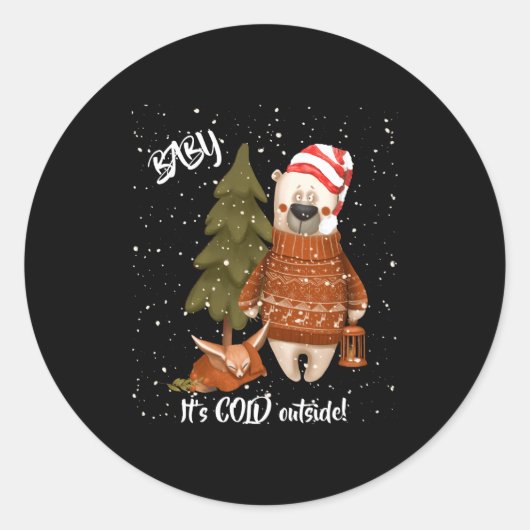 Cute Baby Its Cold Outside Bear And Fox T Shirt Ronde Sticker (Voorkant)