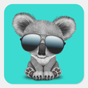 Cute Baby Koala Beer Wearing Sunbril Vierkante Sticker