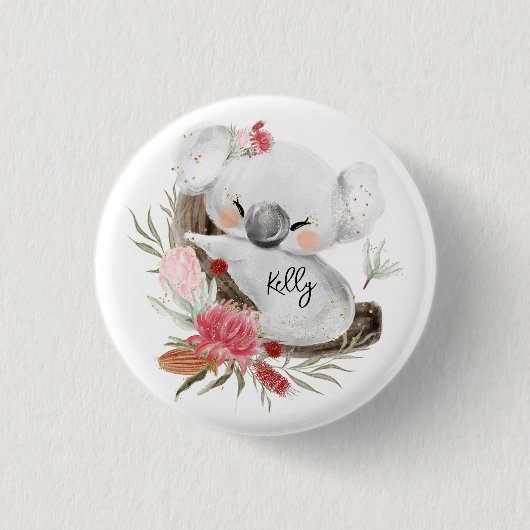 Cute Baby Koala Gold Speckle Ronde Button 3,2 Cm (Voorkant)