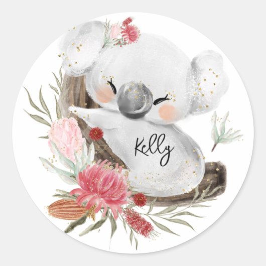 Cute Baby Koala Gold Speckle Ronde Sticker (Voorkant)