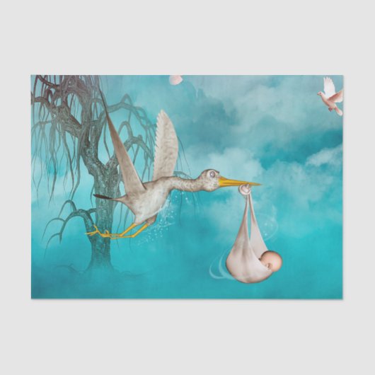 Cute baby komt met ooievaar tissuepapier (Voorkant)