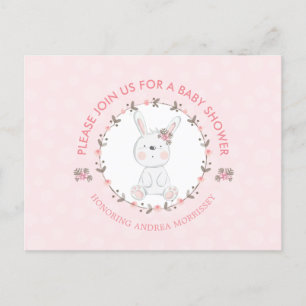 Cute Baby Konijn Bloemenkrans Roze Baby Shower Uitnodiging Briefkaart
