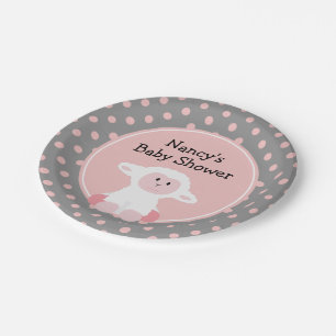Cute Baby Lamb met Polka Dots Baby shower Papieren Bordje