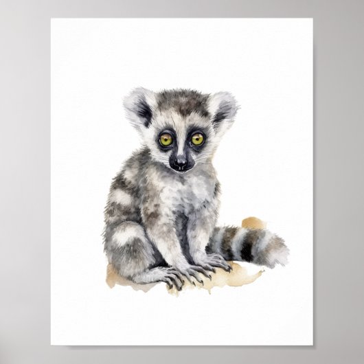Cute baby lemur waterverf poster (Voorkant)