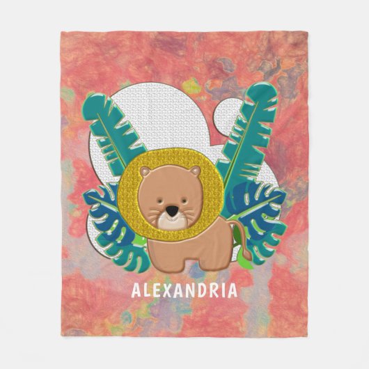 Cute Baby Lion Animal Oerwoud Waterverf Fleece Deken (Voorkant)