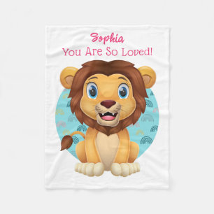 Cute Baby Lion Art, Child's Name & Message Fleece Deken