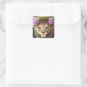 Cute Baby Lion met roze bloemen Grafisch Vierkante Sticker (Tas)