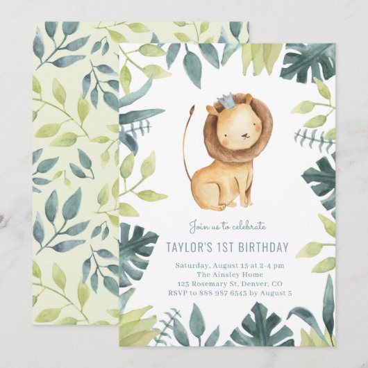 Cute Baby Lion Prince Tropical Oerwoud Birthday Kaart (Voorkant / Achterkant)