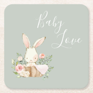 Cute Baby Love Bunny Rabbit Baby shower Vierkante Kartonnen Onderzetter